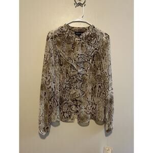 NWT $109 Jones New York Size 10 Long Sleeve Snakeskin Print Button Up Top Blouse